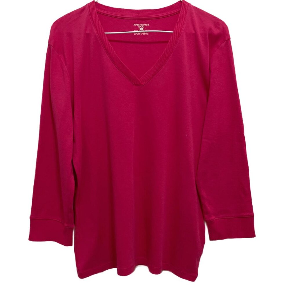 0328 Jones New York V-Neck Cotton Long Sleeve Pullover Tee